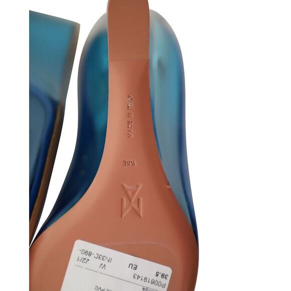 Amina Muaddi Ane Glass Wedge Pumps in Blue PVC - Picture 8 of 9